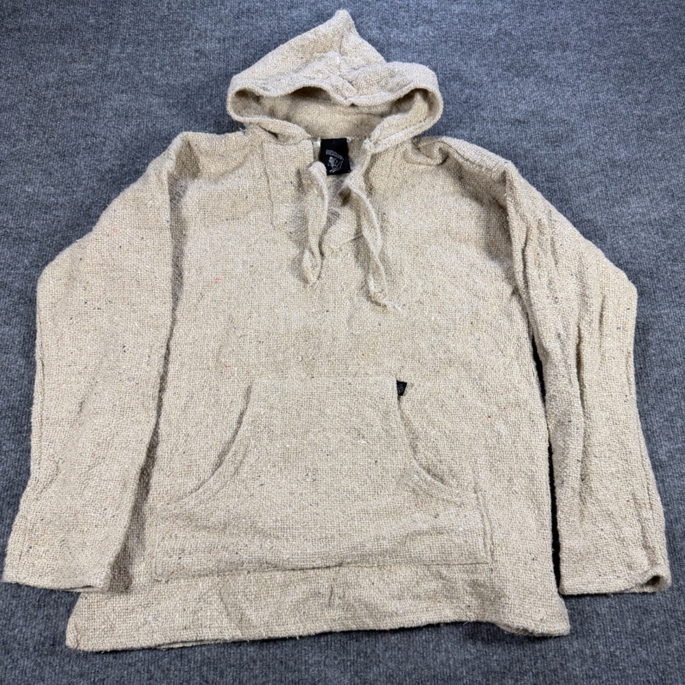 Baja Billy's Drug Rug Hoodie Beige Size M Gorpcore Surf Boho Hippie Streetwear